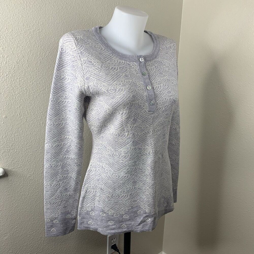 Icelandic Design 100% Merino Wool Sweater Henley Button L/S Sweater Purple